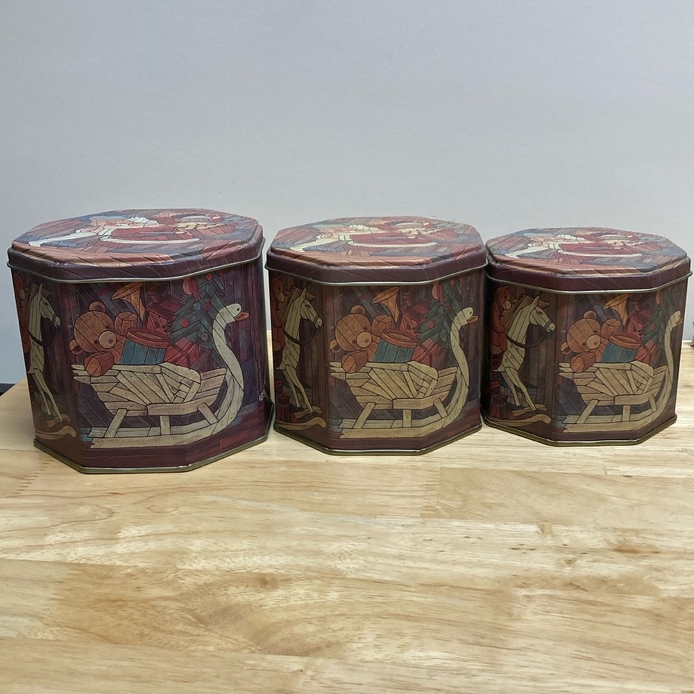 Vintage Octagon Nesting Christmas Canisters Set of 3